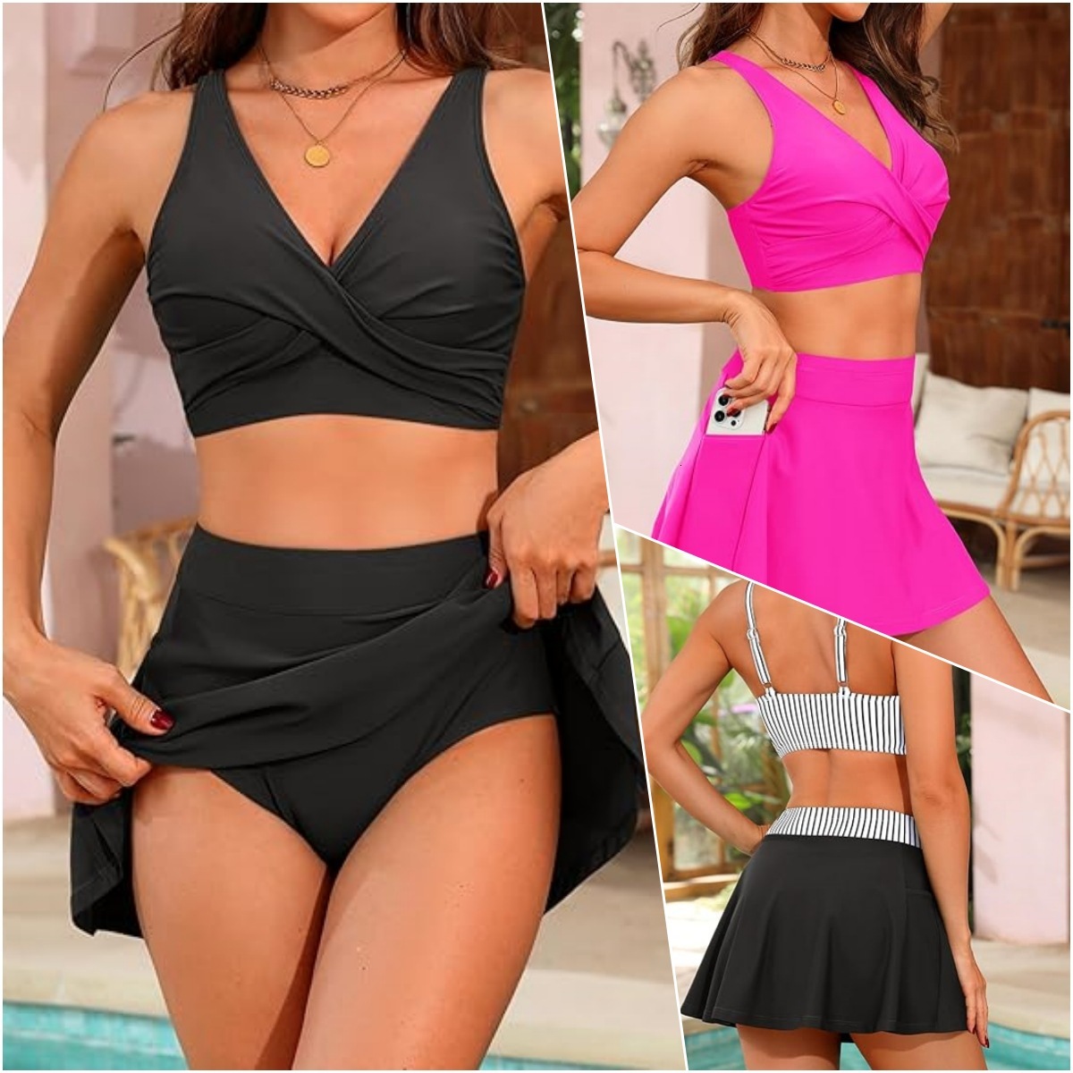 2025 split skirt triangular pants integrated multi-color swimsuit women's style