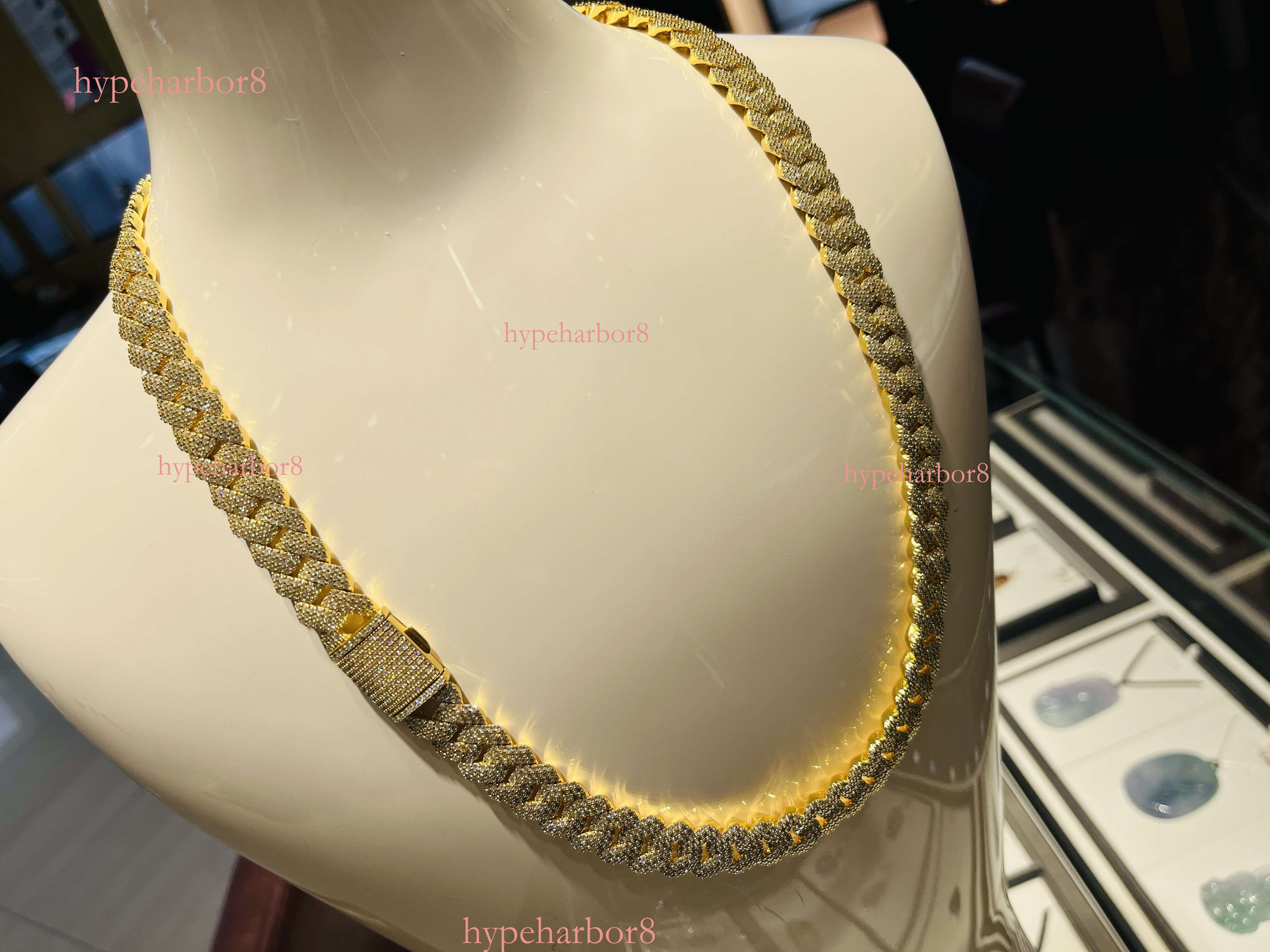 Cuban Chain Necklace Yellow Lab Dia Moissanite Trendy Unisex Gold Rhodium Plated Great Gift Idea