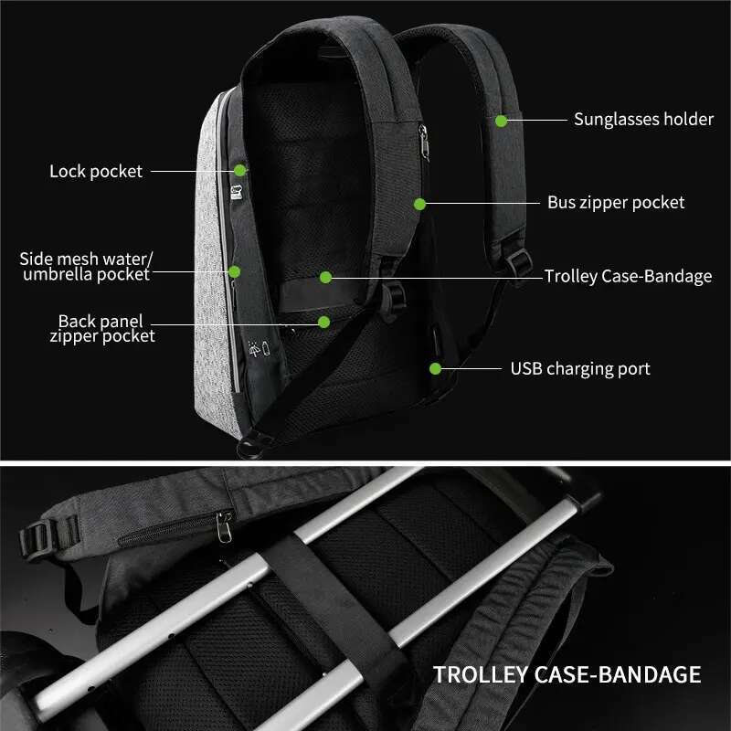 Tigernu Cut Resistant Series USB Charging Anti Theft Backpack For 15.6 Inch Laptop Men Women Waterproof Zipper Backpack