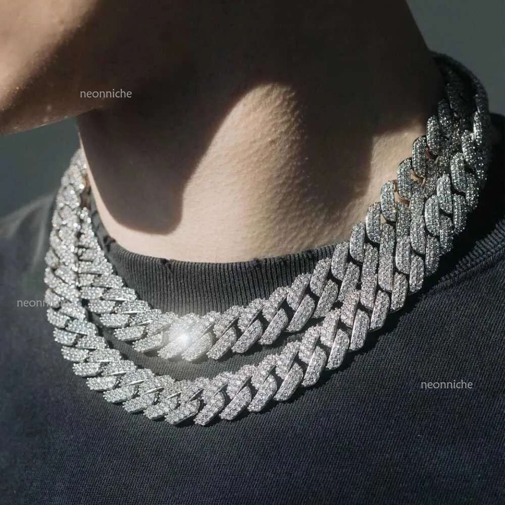 15MM Hip hop Iced Out 2 Row Rhies k Mens Bg AAA Micro Prong Cuban Chain Choker Necklace Gift JewelryX240919