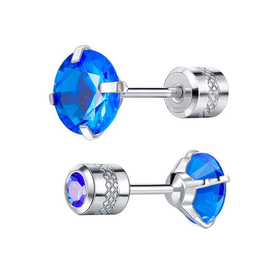 1pair Blue Diamond 316L Stainless Steel Stud Earrings For Men Women Not Fade Ear Rings Jewelry Hypoallergenic Tiny CZ Zircon Screw Back Earring Tragus