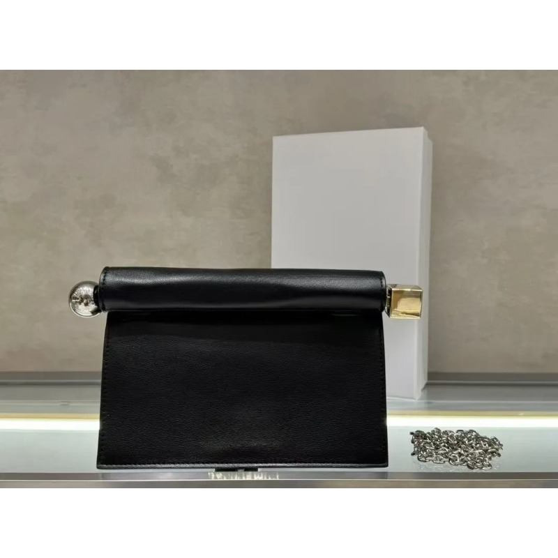 Elegant Genuine Sheep Leather Round Clutch with Silver Chain for Evening Parties & Special Events