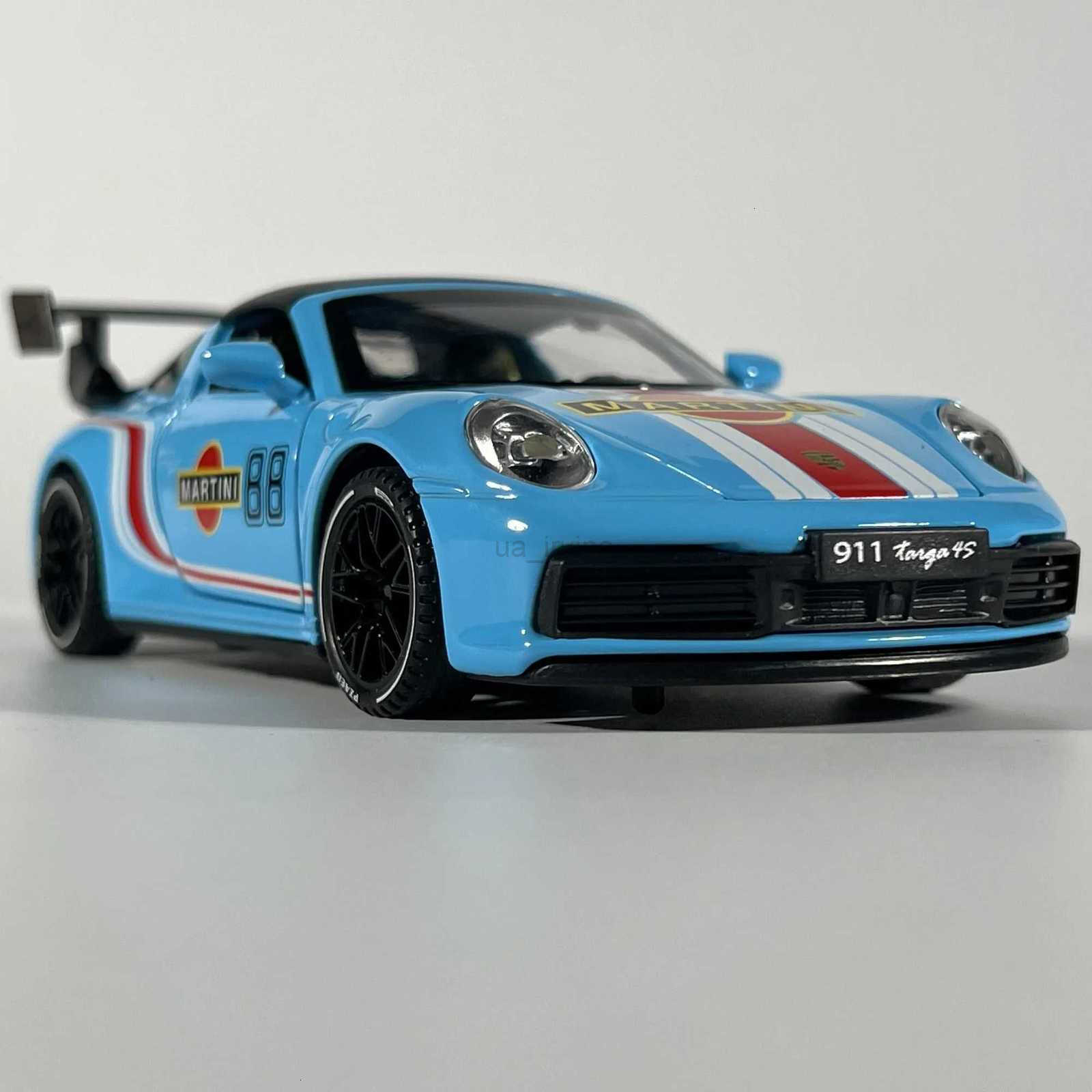 132 Porsche 911 Targa 4S Martini Racing Alloy Metal Diecast Model Car Sound And Light Pl Back Childrens Toy Car Ornament Boy C251106