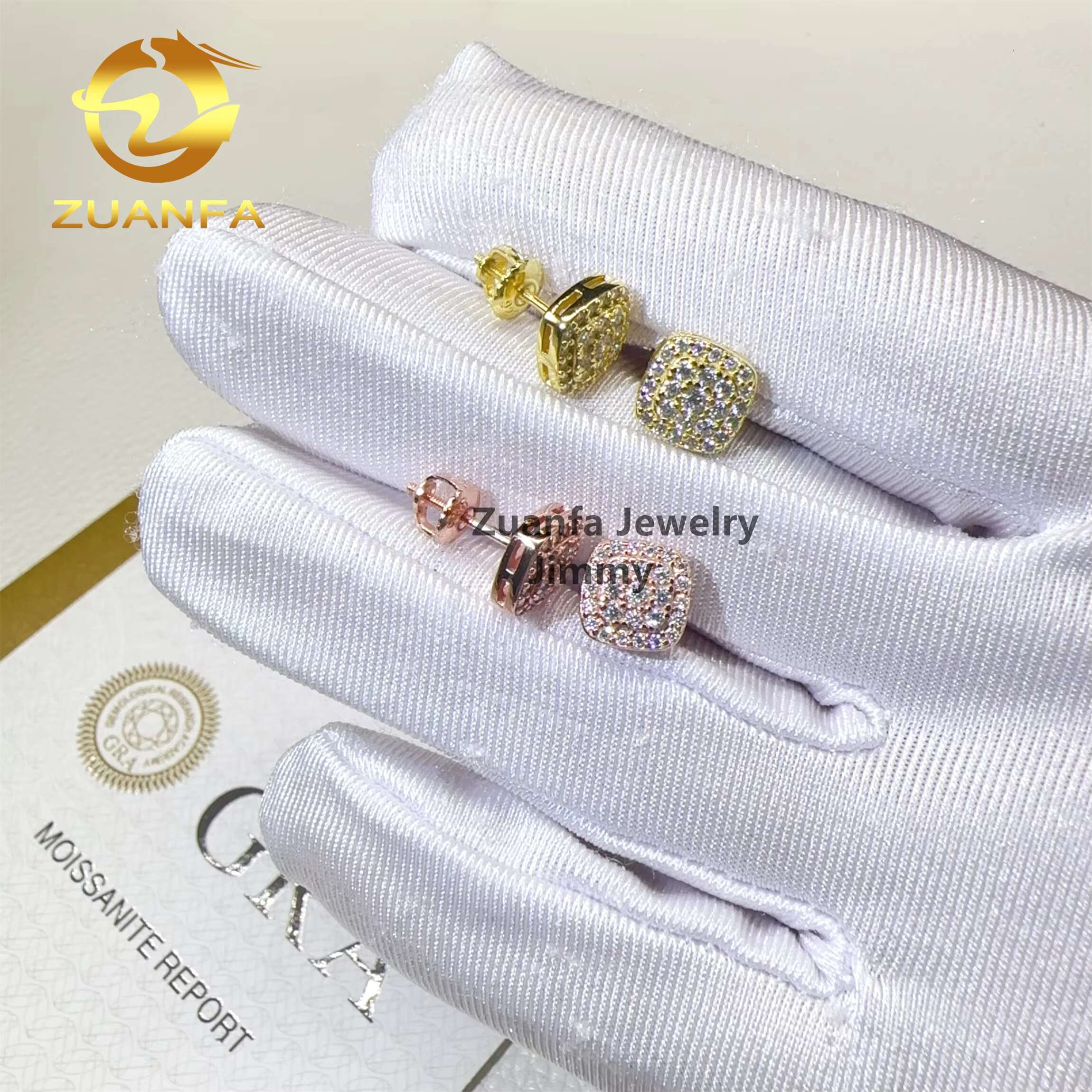 GRA Certificates 925 Sterling Silver Shining Iced Out Hip Hop 925 Silver Flawless Moissanite Diamond Stud Earrings Men