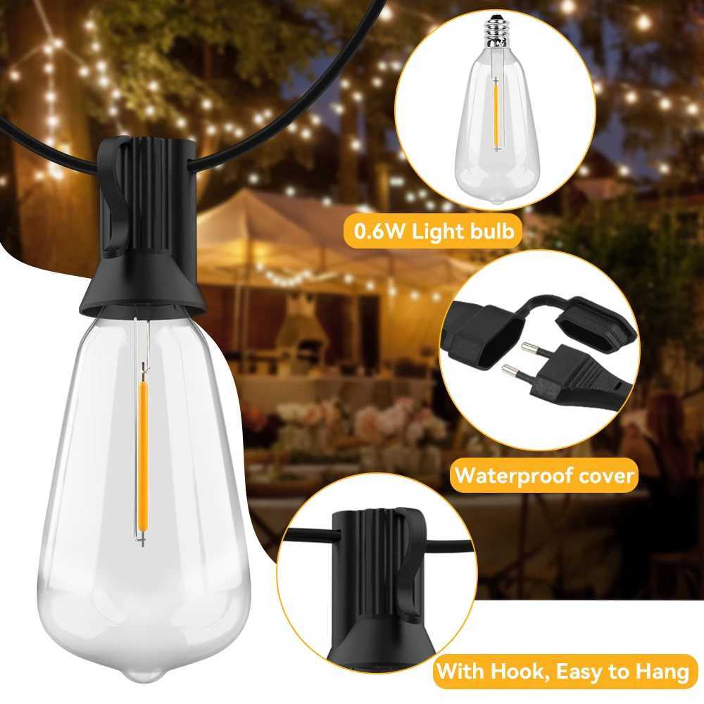 Outdoor String Light ST38 Patio Hanging Lights Garden Decorative Light String With Shatterproof LED Bulbs 2200K For Outside W251107