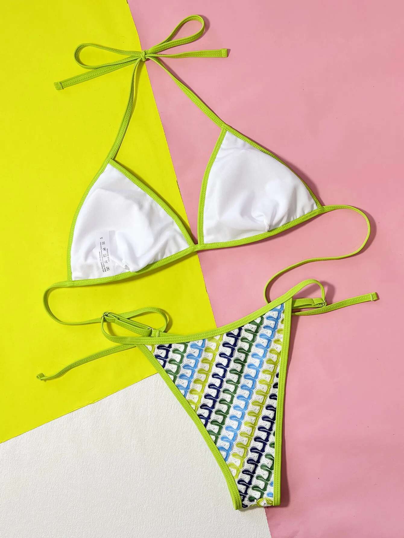 Dongdumaoyi Sexy Green Contrast Bikini Set Women Mesh Patchwork Push Up Micro Swimsuit Brazilian Cut Out Bathing Suit Thong Swimwear