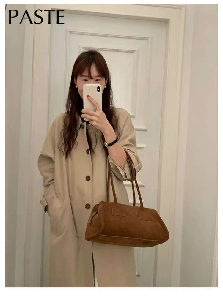 New Ins Chic Niche Stylish Pillow Bowg Tote Large Real Suede Cow Leather Women Shoulder Bag Long Handle Winter Handbag