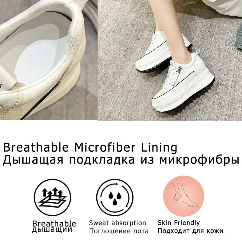 Koznoy 7cm 2024 Genuine Leather Women Platform Wedge Fashion Sneakers Lace Up Shoes Vulcanize Chunky Sneaker Ladies Fashion 250402