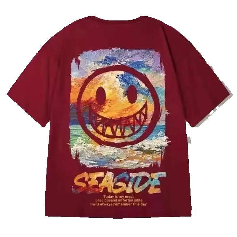 Men's retro American graffiti printed T-shirt, multifunctional couple outfit, fashionable, soft, casual, 8XL