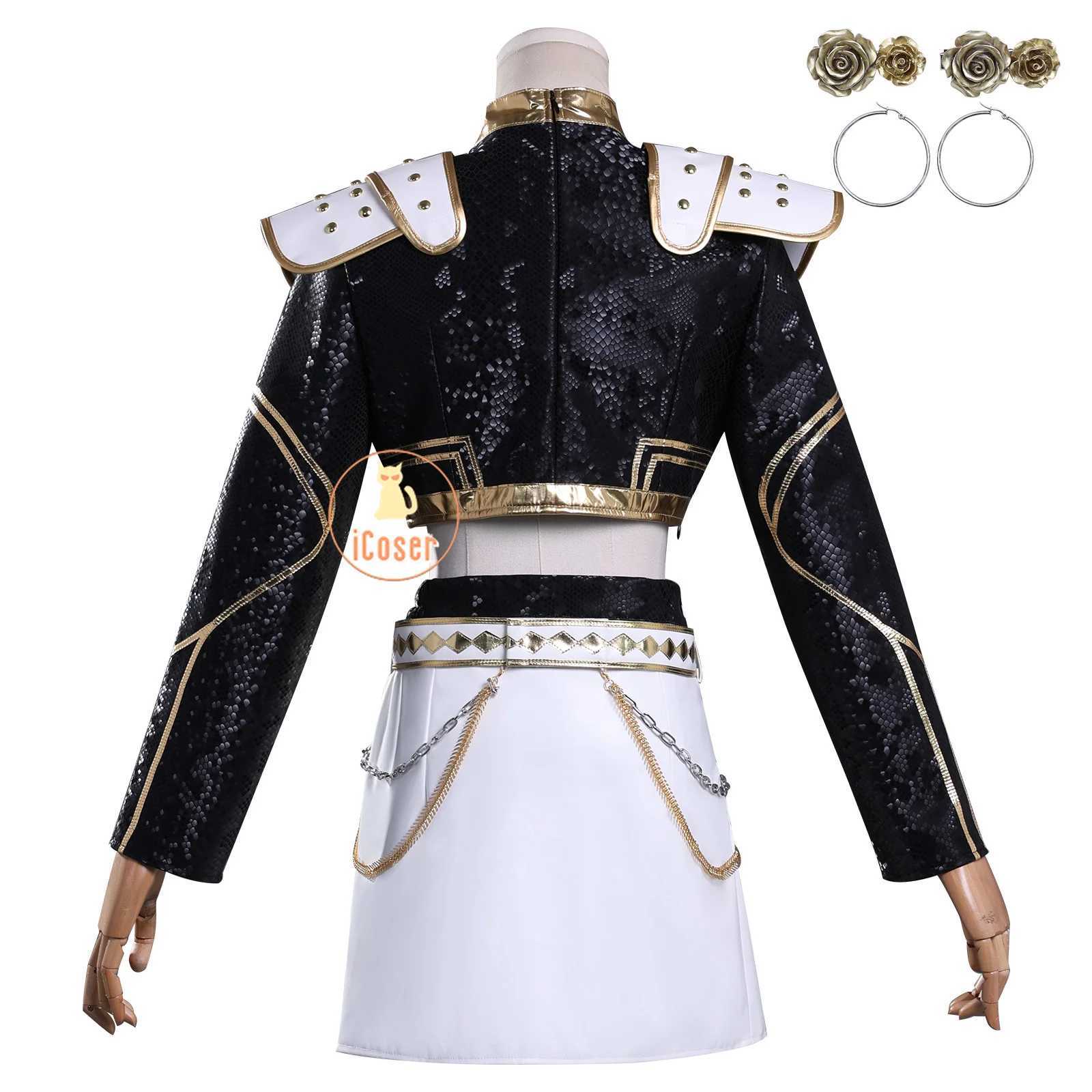 KPop Demon Hunters Zoey Cosplay Costume Black Gold Skirt Huntrix Golden Outfit Earrings Headwear Halloween Party for Women Girls W251107