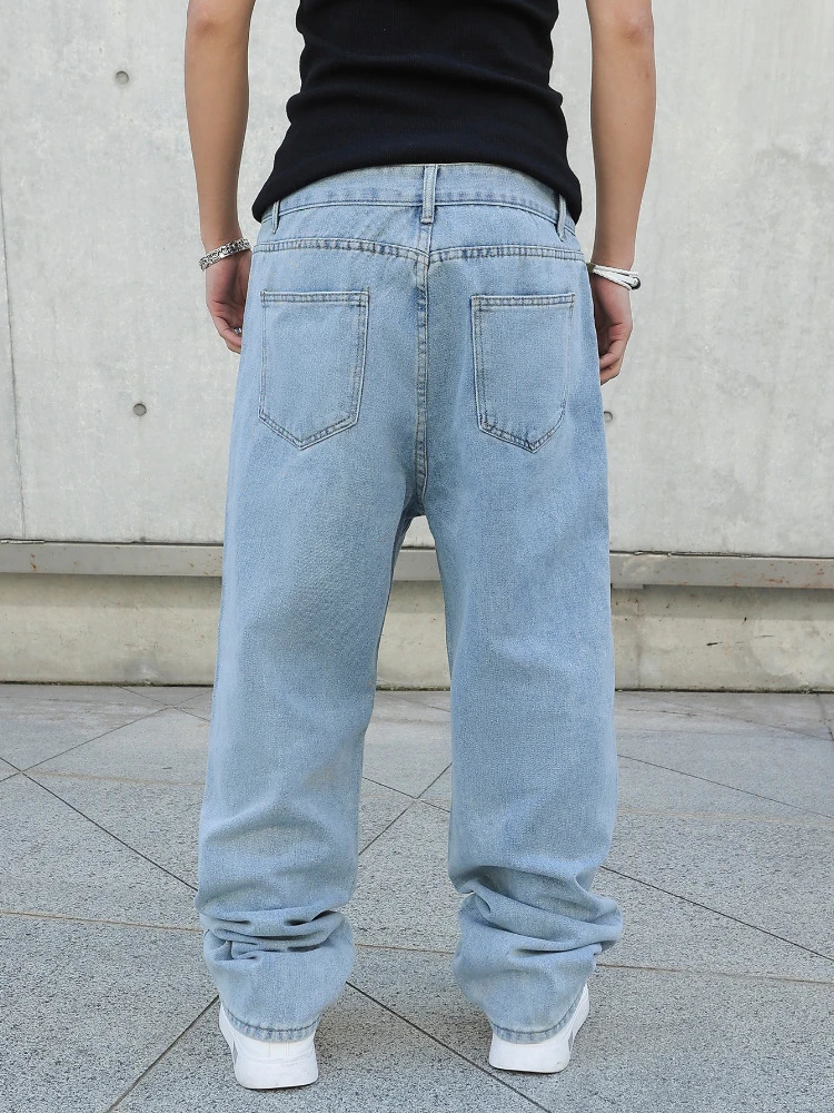 Spring and autumn mens luggage jeans oversized straight loose casual denim Trouser solid color street fashion Y2k wide leg pants 250401