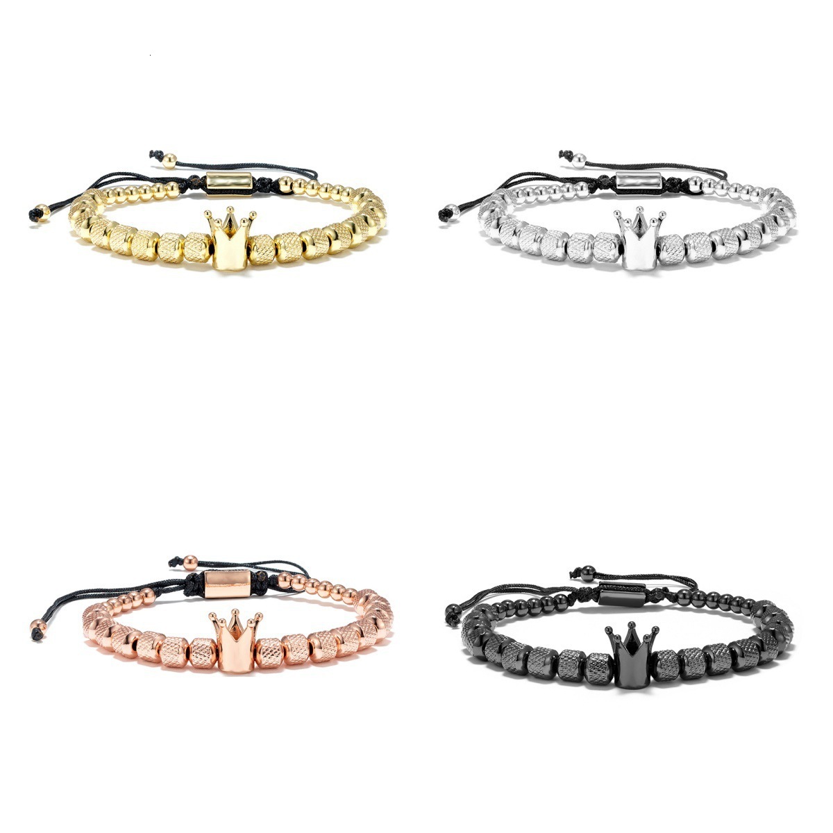 Copper Crown Jewelry Stainless Steel Beaded Pineapple Bead Braided Adjustable Bracelet