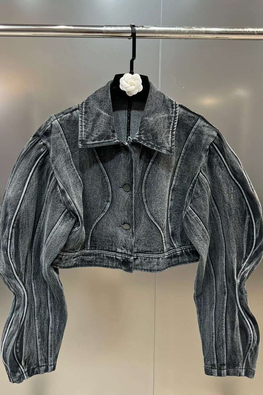 Getspring Jacket Puff Sleeve Short Denim Coat Leisure Fashion Autumn Winter Coats And Jackets Women 2022