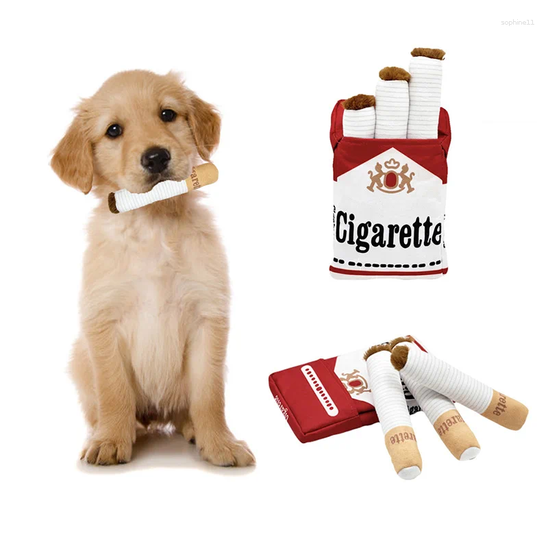 Update Creative Interactive Giggles Dog Toys Funny Plush Chewing Toy With Squeaking Sound Cigaret Box Good Pet Gifts