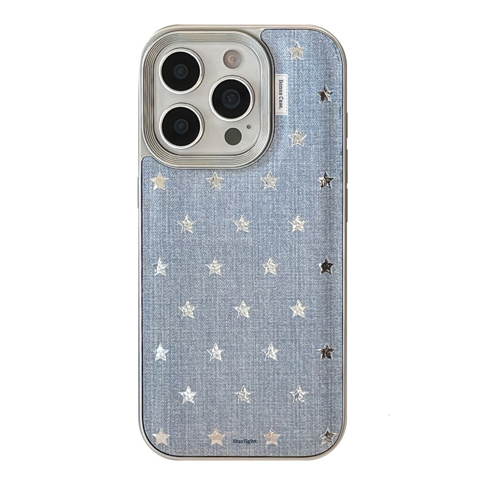 Minimalist Denim Star Phone Case Compatible with iPhone 17/16 Pro Solid Color Protective Cover iPhone 15/14