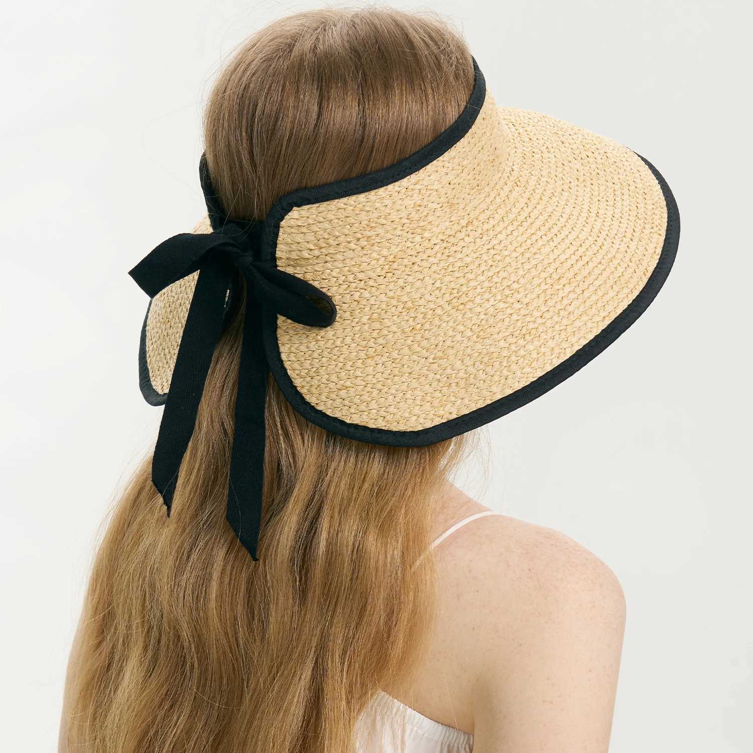 USPOP Hat Women Summer New Designer Edged Straw Sun Hat Foldable Raffia Large Brim Hollow Top Beach Hat Z250407