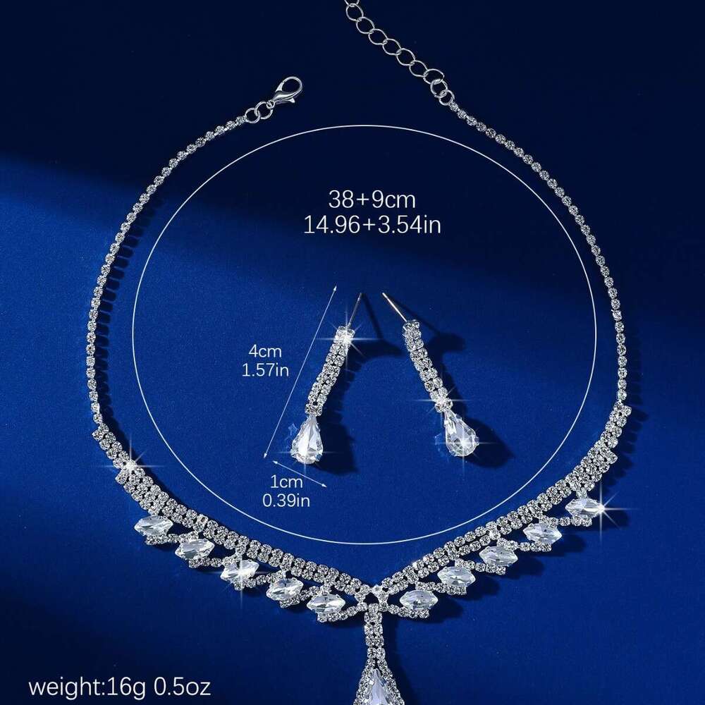 urious Super Sparkg Dia NEW Bridal Set, Elegant, Gentle, and High End Necklace Earrings Two Piece Set