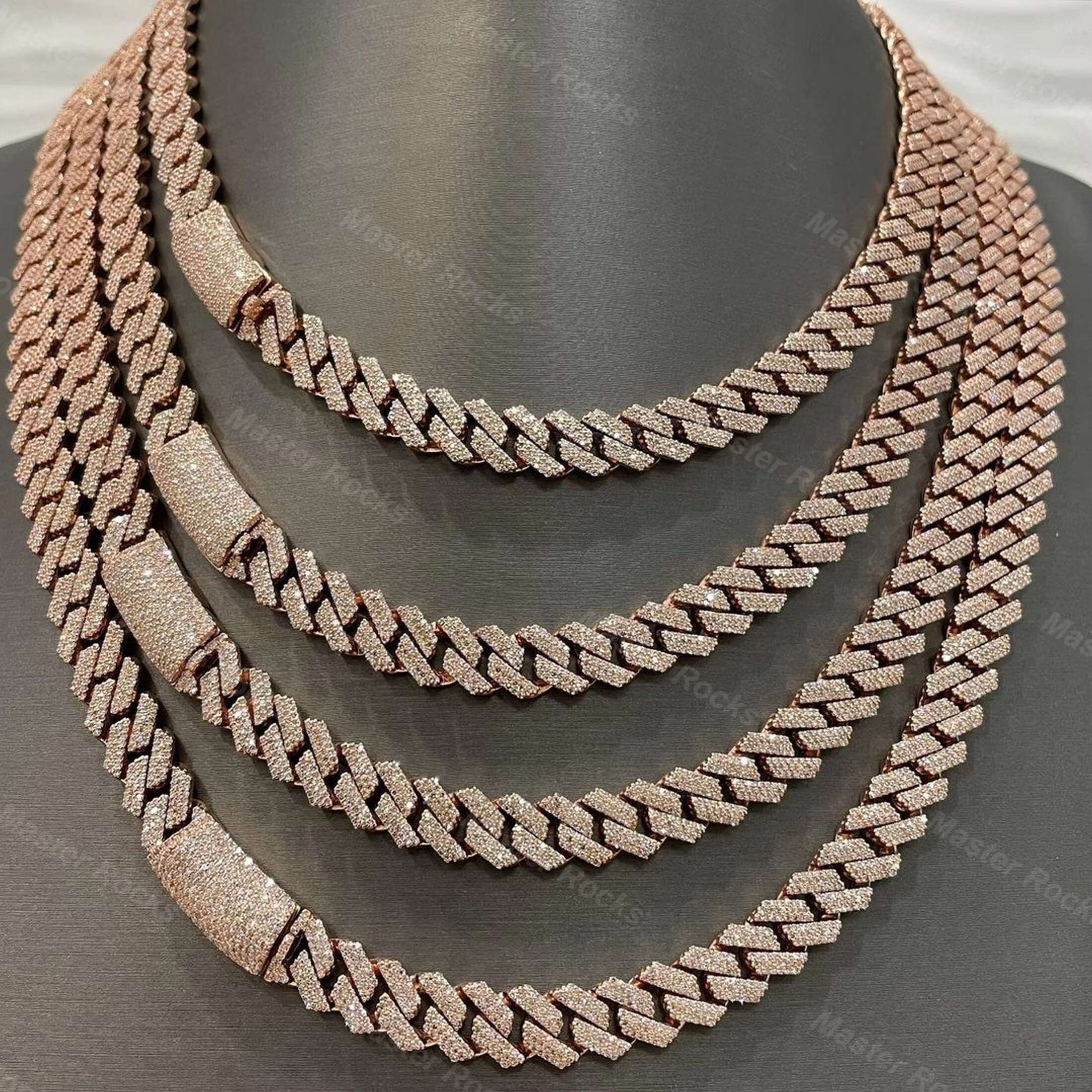 High Quality Sterling Silver Cuban Necklace 15mm 3 Rows Hip Hop Miami Cuban Link Chain VVS Moissanite Diamond