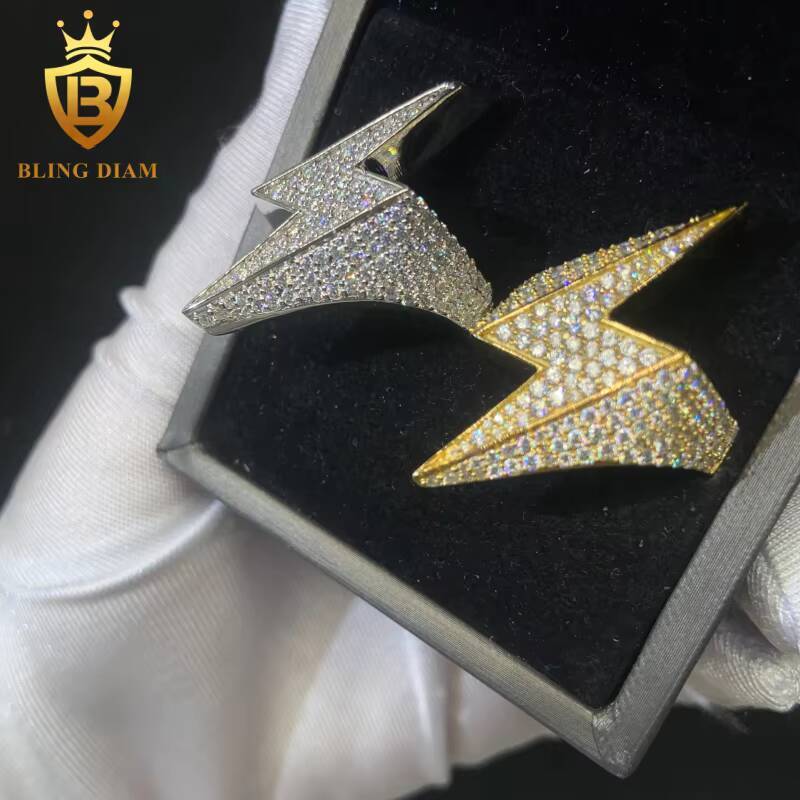 Fashion Lightning Shape S925 Moissanite Rings Iced Out VVS Moissanite Hip Hop Jewelry High Quality Diamond Pass Diamond Test GRA