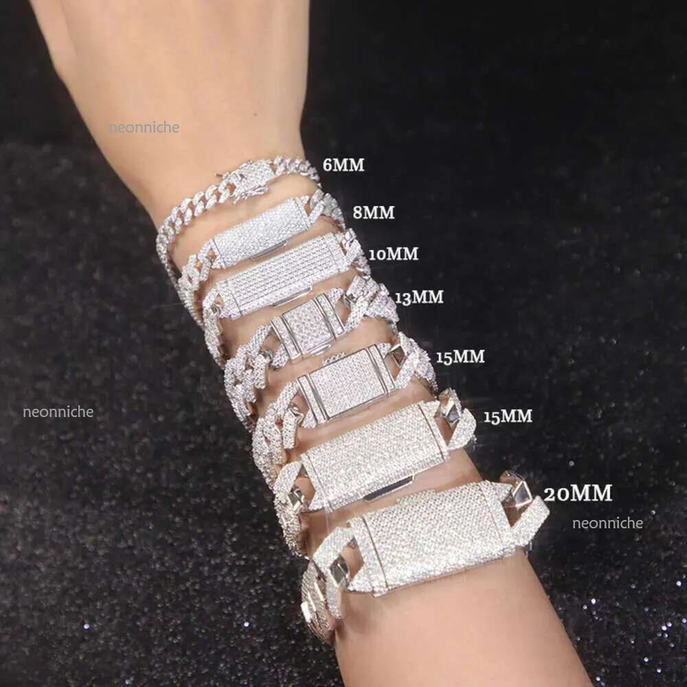 Designer Jewelry Bracelet k Necklace Pass The Tester 6Mm~20Mm Wide Gold Sterg VVS Moissanite Dia Sier Cuban Chain For Men Women