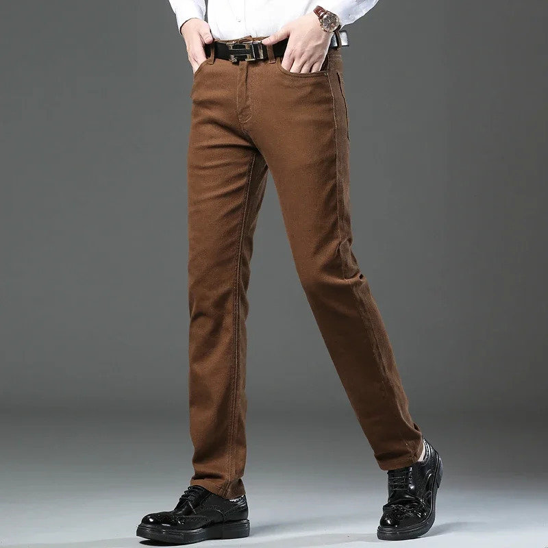 Classic style 3color autumn mens ultrathin brown jeans highquality business casual high stretch denim pants Trouser 250401