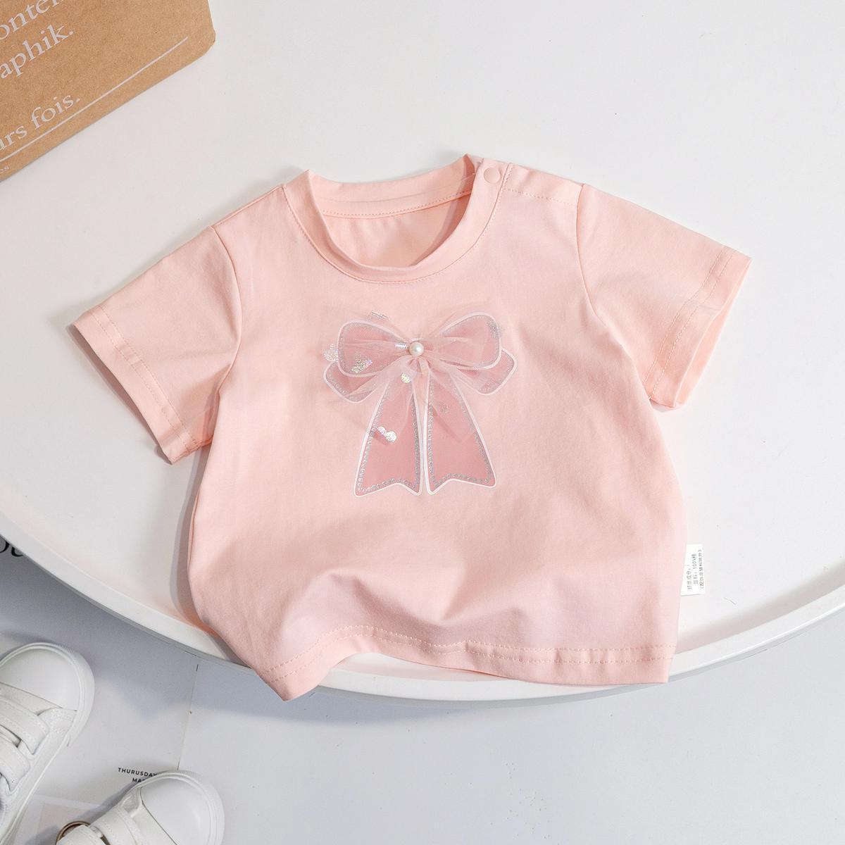 Ddmyshoesvip Buy 1 get 1 free Girls Children S Summer Short Sleeved Candy Colored Simple Mesh Bow Sweet T Shirt