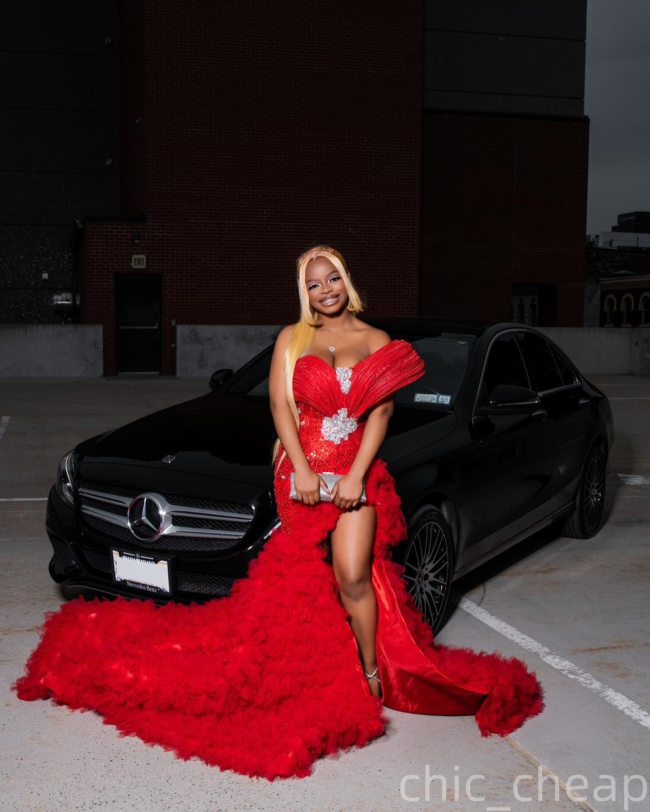 Aso Ebi Red Mermaid Prom Dresses 2026 Sweetheart Tiers High Split Evening Formal Party Second Birthday Engagement Gowns Plus Size Dress For Special Oc