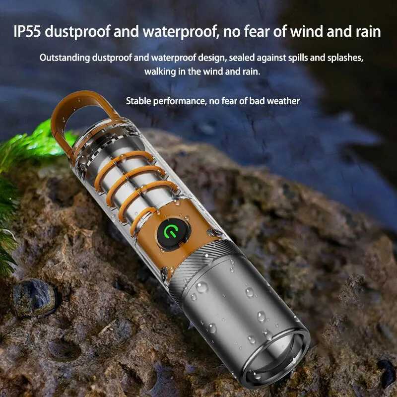 Dual Source Strong LED Tungsten Lamp Telescopic Zoom Flashlight Waterproof Outdoor Camping Work Light Bright Torch With HookW251106