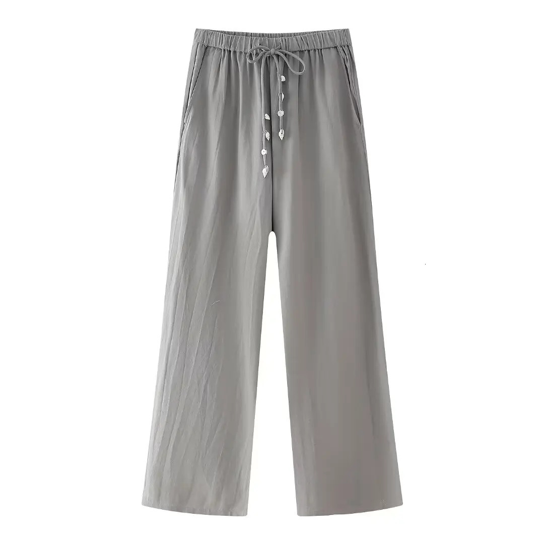 DUOPERI Womens 2piece Shell Decorative Top Tank and High Elasticity Waist Mens Unique Casual Pants Coordinate 250407