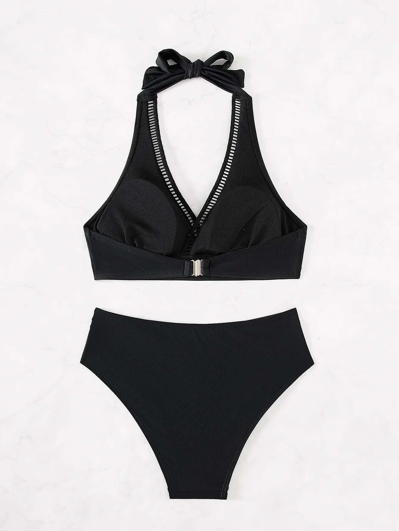 Dongdumaoyi Sexy Mesh Patchwork Bikini Set Women Black Halter Hollow Out Push Up Bra High Waist Swimsuit Beach Bathing Suit Swimwear