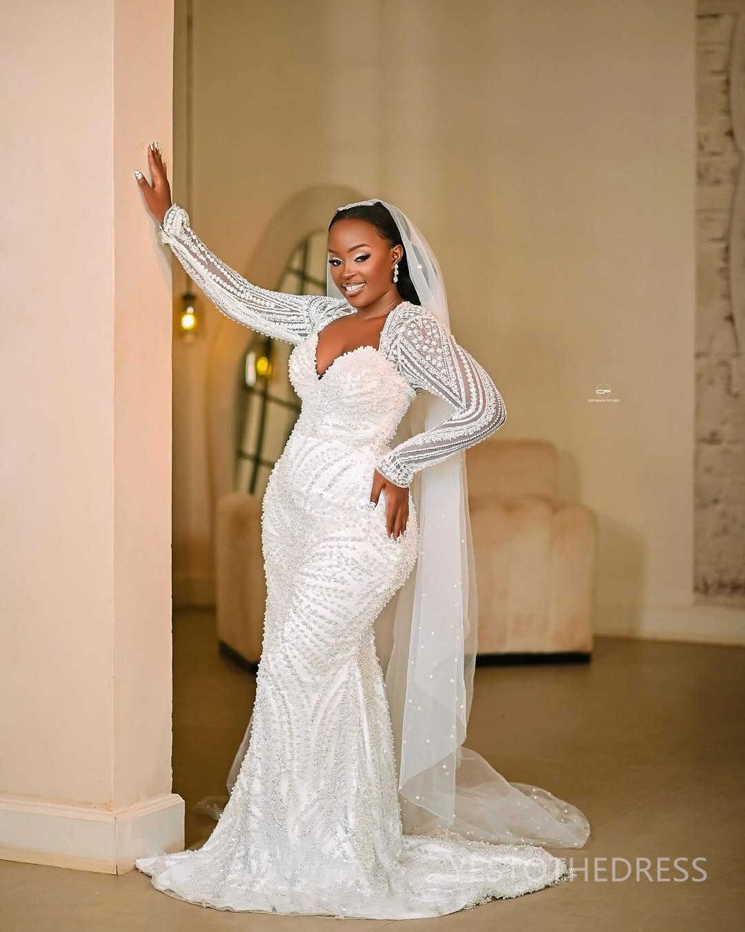 2025 Plus Size Mermaid Wedding Dress For Bride Long Sleeves Detachable Train Sweetheart Long Sleeves Beaded Lace Tiered Tulle Wedding Gowns For Black 