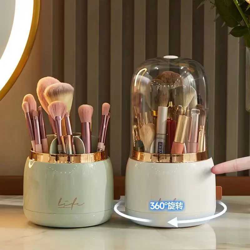 360 Rotating Makeup Brushes Holder Portable Desktop Makeup Organizer Cosmetic Storage Box Make Up Tools Jewelry Container J251115