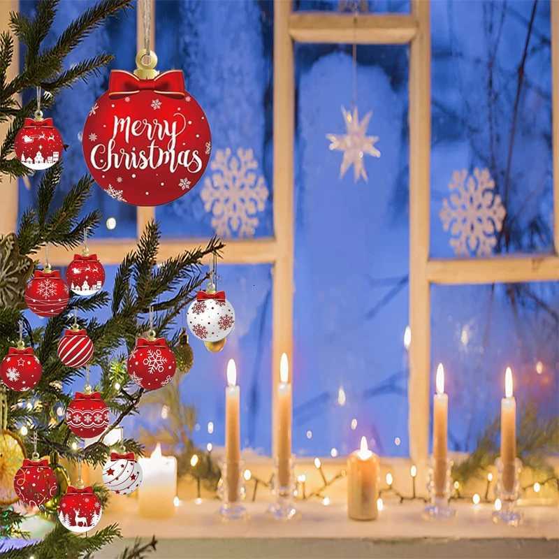 12/24/36PCS Christmas Balls Ornament Wood Christmas Tree Red Ball Pendant New Year Christmas Decoration Navidad Hanging Decor W251107