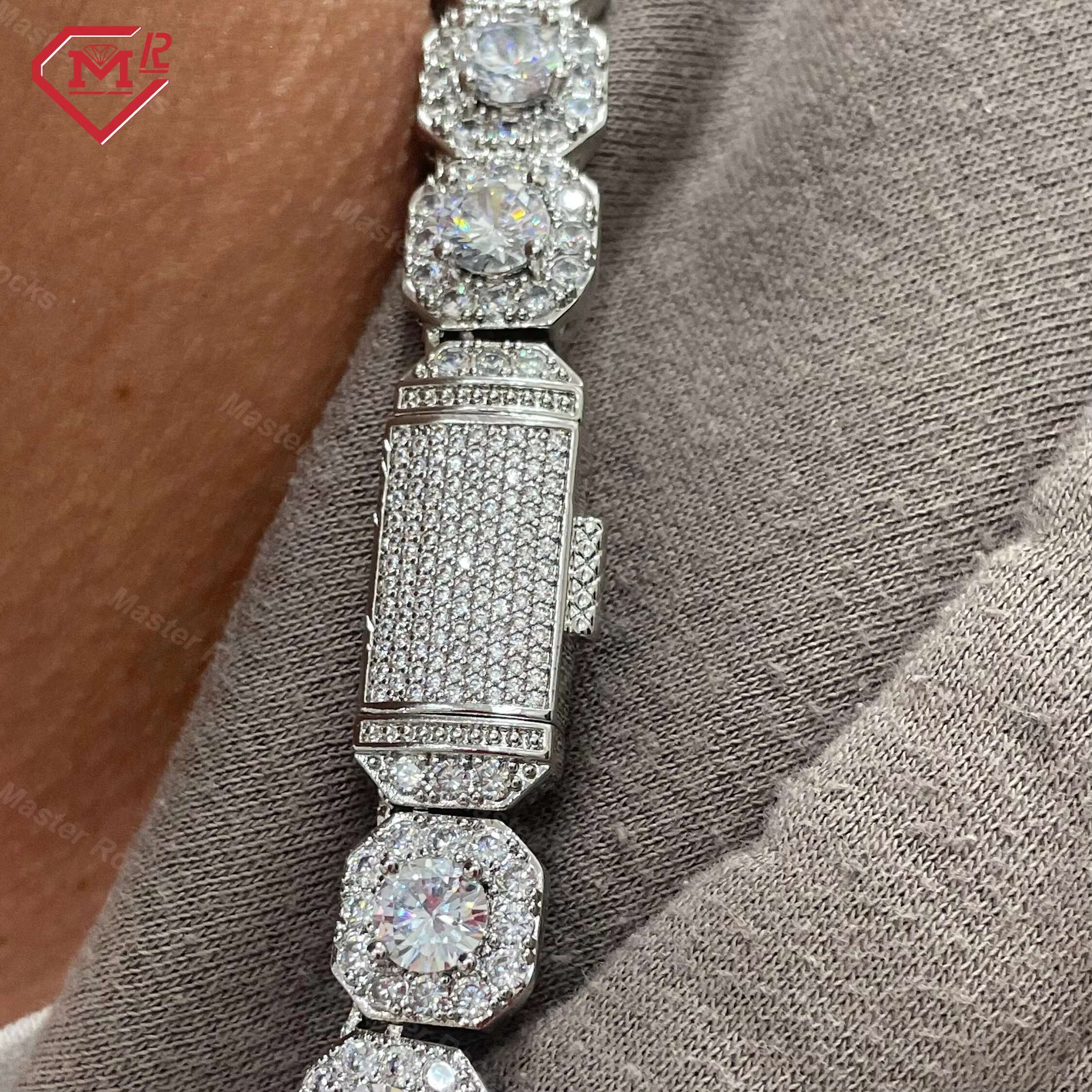 Iced Out Tennis Chain Hip Hop 925 Silver 10mm Cluster Big Moissanite Vvs Diamond Custom Tennis Chain