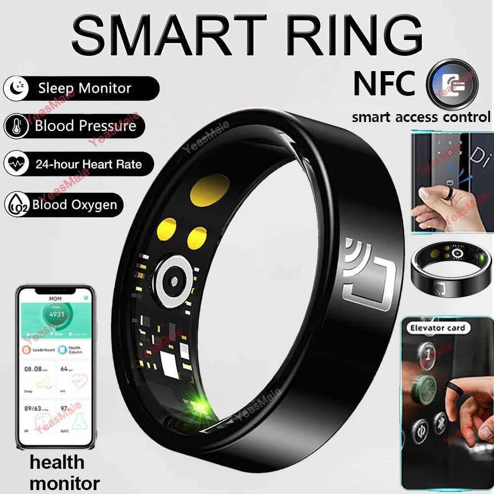 NFC Smart Ring Mens Blood Pressure Heart Rate Health Monitor Intelligent IP68 Waterproof Multi sport Mode M250407
