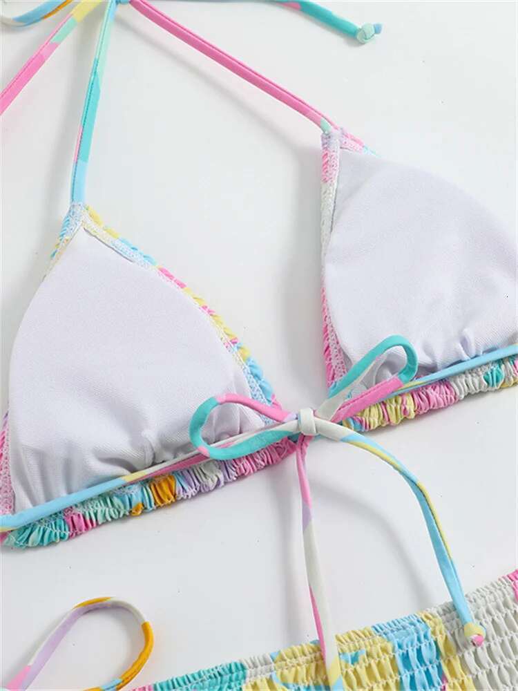 Dongdumaoyi Push Up Sexy Bikinis Women Swimsuit Pink Tie Dye Gradient Pleate Micro Bikini Set Brazilian Bathing Suit Side Thong Swimwear