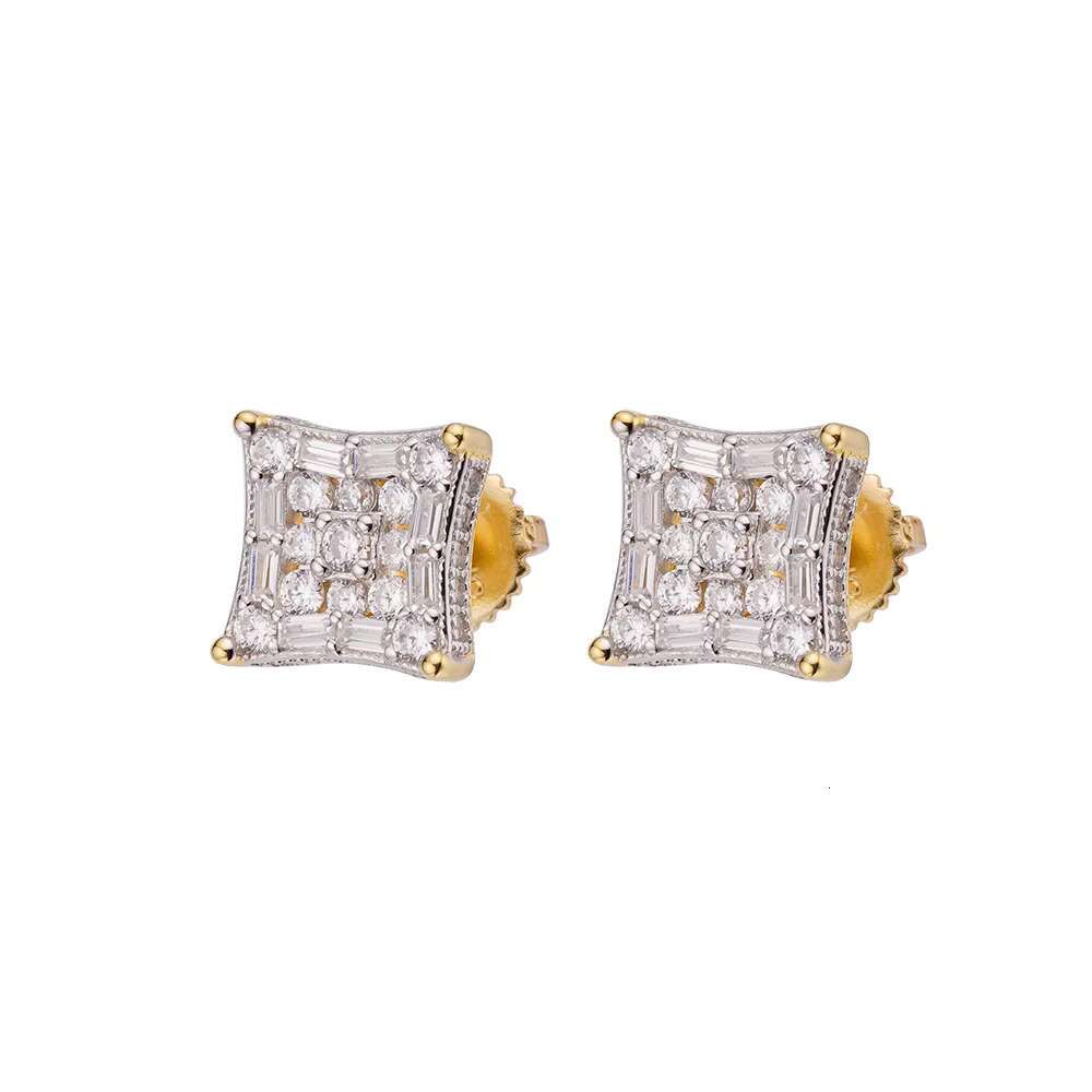 Hip Hop VVS Moissanite Iced Out Baguette Cut Cz Screw Stud Rapper Fashion Earrings