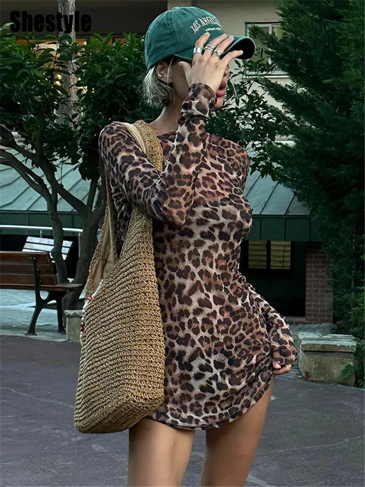 Shestyle Leopard sexy A-Line dress womens two-piece mesh set showcasing the super street animal print style through fashion 250401