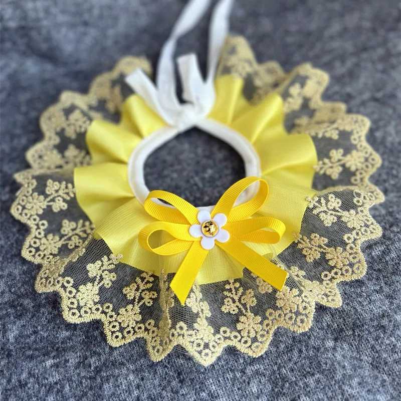 Fashionable bow pet collar cute lace mesh embroidery pet bib Burp fabric cute dog and cat necklace suitable for small dogs M250406