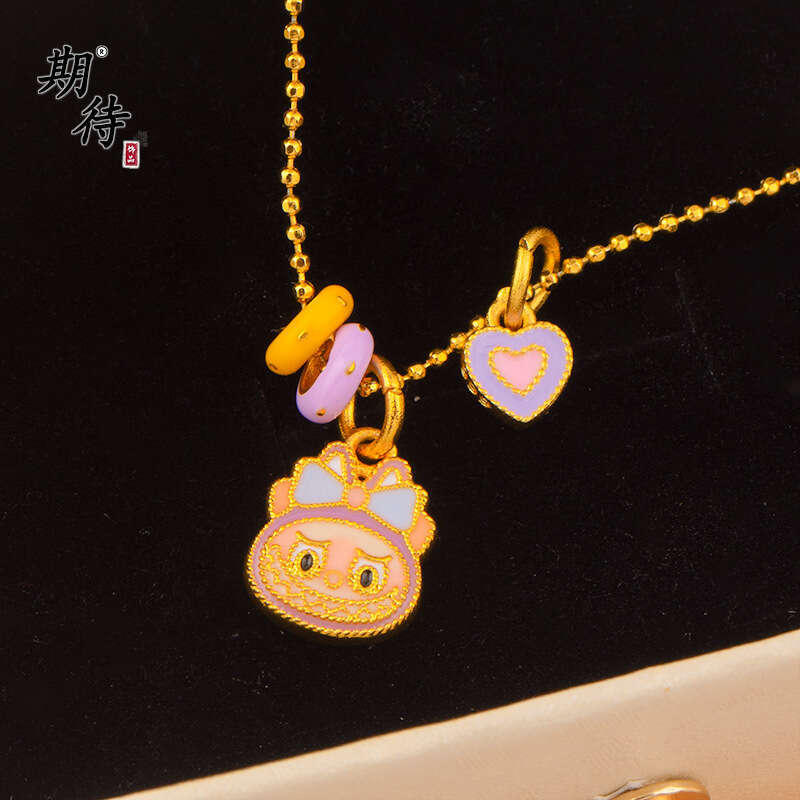 Looking forward to Fashion Trend Fresh Style Running Ring Heart Necklace High Color Retention Sand Gold Jewelry Labubu Bead designer jewelry luxury je