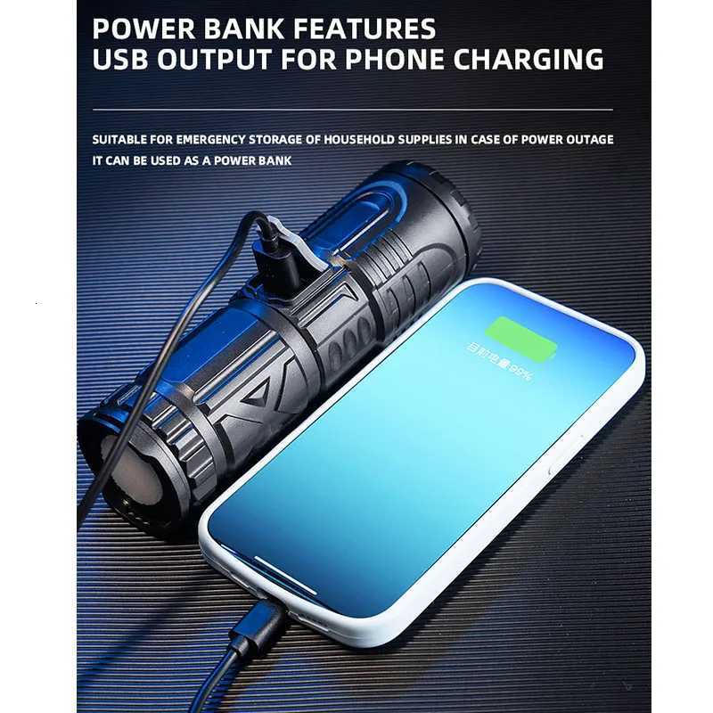 USB Rechargeable Outdoor Flashlight AG55 Laser Wick Long Range Lamp Emergency Power Bank Function LED Light Mountaineering TorchW251106