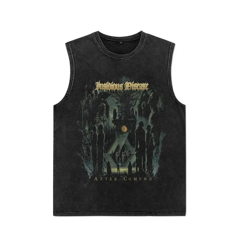 Mens vest Gothic punk vest vintage washed T-shirt Y2K streetwear vintage letter cross print sleeveless summer top 250403