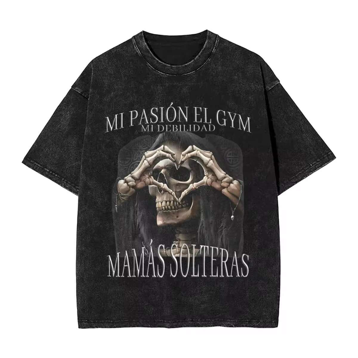 CREATINA Funny Skeleton Gym Washed T-Shirt Humorous Skull Vintage Tee Fiess Exercise Halloween Costume