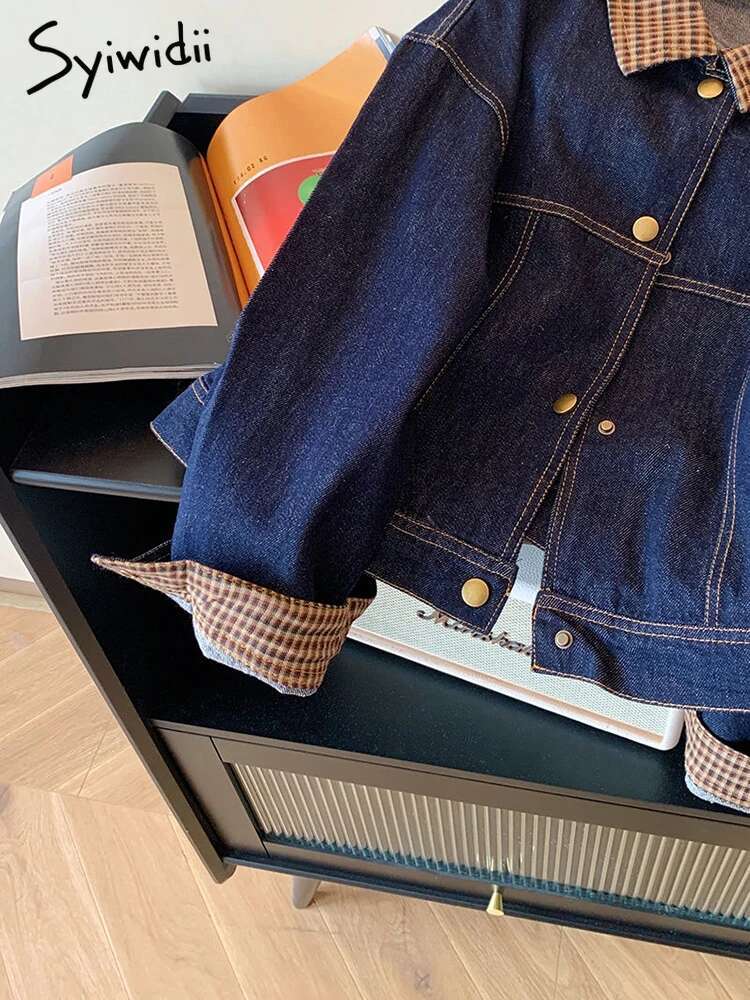 Syiwidii Denim Jackets For Women Turn-Down Collar Single Breasted Jean Coat Autumn 2024 New Fashion Long Sleeve Female Coats