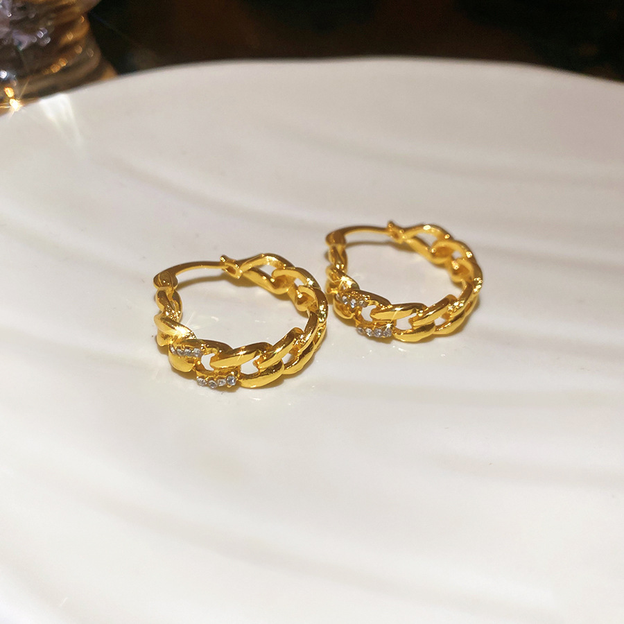 French Retro Diamond-Studded Hollow Chain Unique Design Sense Light Luxury High-End Earrings - view 8