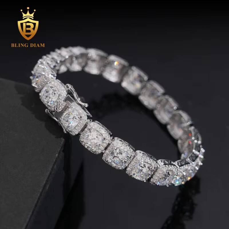 10mm Iced Out VVS Moissanite Bracelet Hip Hop Jewelry 925 Silver Cuban Bracelet Hot Sale Moissanite Diamond Miami Bracelet