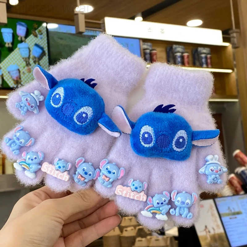 Disney Kawaii Stitch Kids Warm Gloves Cute Cartoon Five-Finger Gloves Fashion Boys Girls Winter Mittens Christmas Gifts 4-12Y H251107
