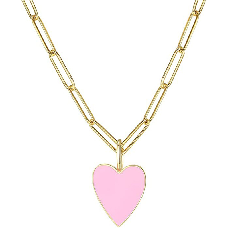 Top Source Colorful Heart shaped Jewelry Gold Plated Stainless Steel Paper Clip Cute Exquisite Necklace for Women, Youth and Girls