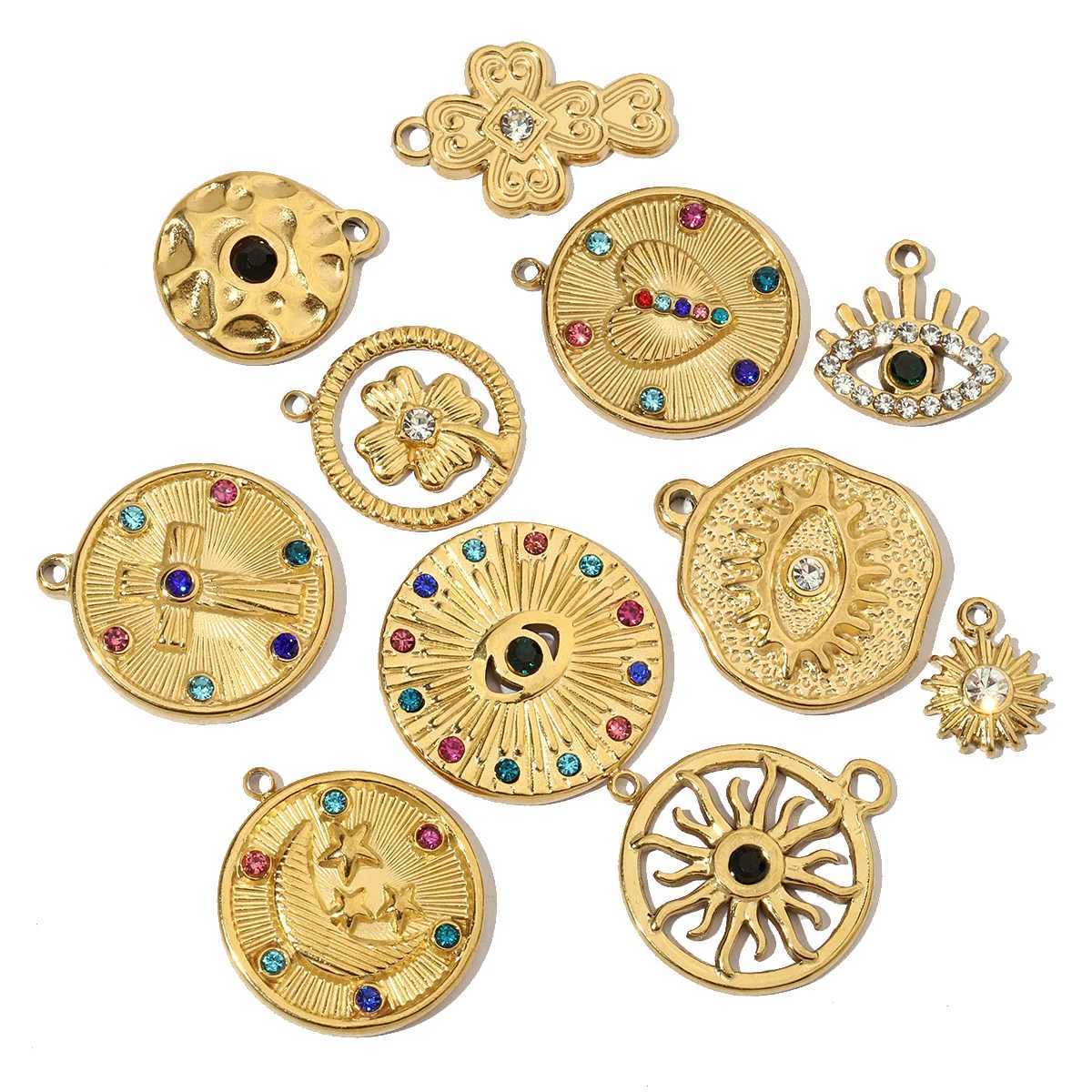 3pcs/Lot Devils Eye Love French Retro Stainless Steel Charms Womens Clover Jewelry Necklace DIY Small Pendant WholesaleXJ251107