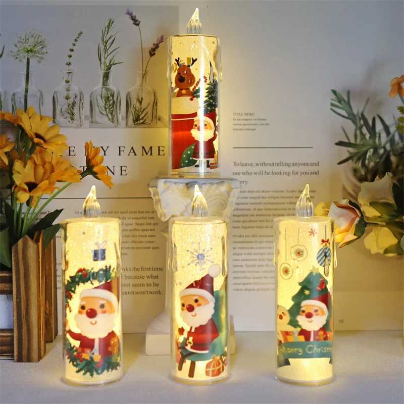 4pcs LED Crystal Transparent Candle Electronic Candle Light Christmas Atmosphere Light Childrens Gift Bedroom Nightlight W251107